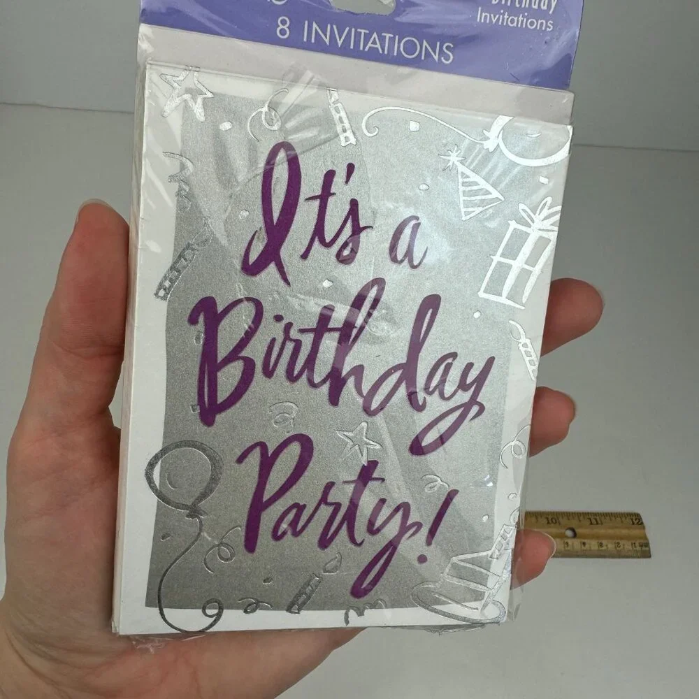 Vtg 2 Packs Its a Birthday Party Silver Metallic Invitations Greeting Cards READ